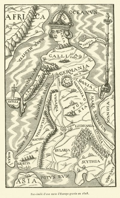 Facsimile of a map of Europe engraved in 1628 by French School